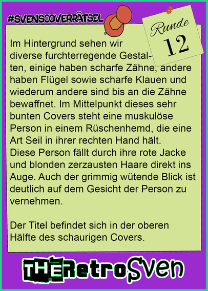 Im Hintergrund sehen wir 
diverse furchterregende Gestalten, einige haben scharfe Zähne, andere haben Flügel sowie scharfe Klauen und wiederum andere sind bis an die Zähne bewaffnet. Im Mittelpunkt dieses sehr bunten Covers steht eine muskulöse Person in einem Rüschenhemd, die eine Art Seil in ihrer rechten Hand hält. 
Diese Person fällt durch ihre rote Jacke und blonden zerzausten Haare direkt ins Auge. Auch der grimmig wütende Blick ist deutlich auf dem Gesicht der Person zu vernehmen.

Der Titel befindet sich in der oberen Hälfte des schaurigen Covers.