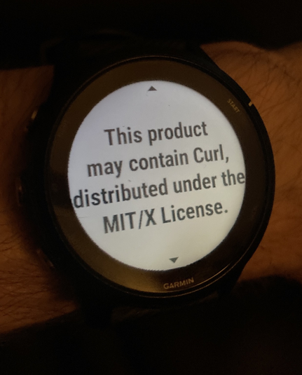 Garmin watch software update: This product may contain Curl, distributed under the MIT/X license