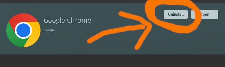 A panel for Google Chrome browser with the "uninstall" button circled with an arrow pointing to it