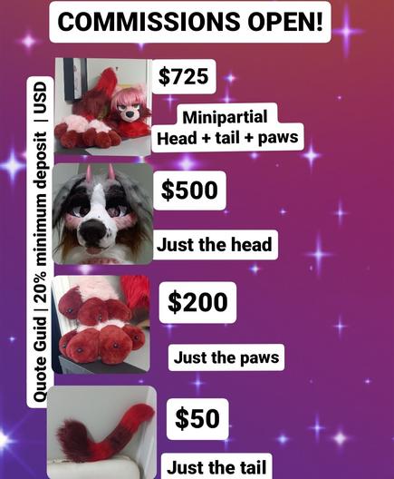 Minipartial - 725
Head - 500
Paws 200
Tail - 50
(Usd)