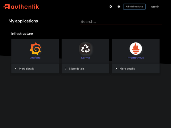 Authentik Portal with Infra Komponents (Grafana, Karma, Prometheus).