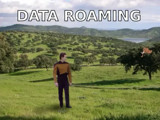 startrek tng enterprise commander data roams in a pasture.
text: roaming data