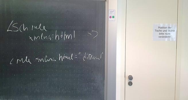 Blackboard with schematics rule, paper rule on the background wall