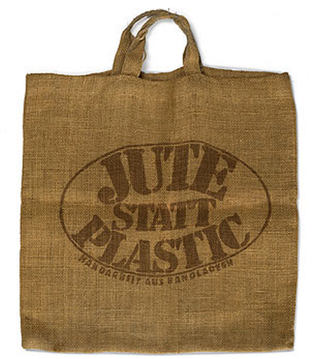Klassische Jutetasche: "Jute statt Plastic" - Handarbeit aus Bangladesh