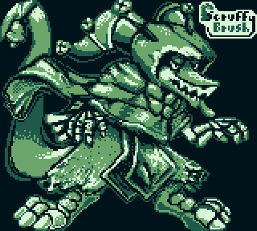 Gameboy palette commission of a Necromancer kobold with bone-arms and a jester hat
