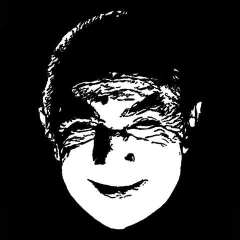Pen drawing of Bela Lugosi as a smiling vampire emerging from a black background.