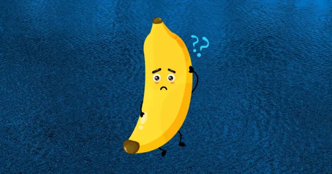 Illustration of a cartoon-character banana scratching its head, with two question marks at the side.