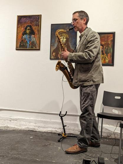 Me playing sax at Medicine for Nightmares.