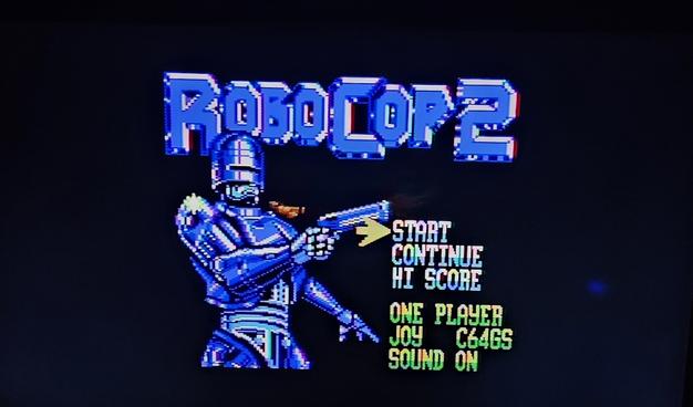 The title screen of the game Robocop 2 for the commodore 64.