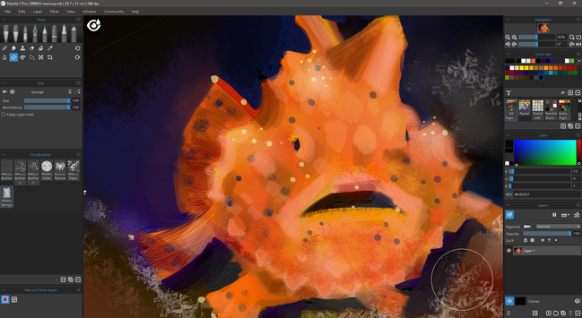A very crusty orange spotted frogfish painted in rebelle 5 pro.