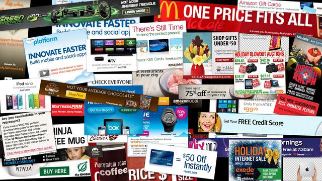 A ton of different banner ads stacked on top of one another to create a hellscape.
