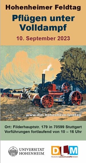 Plakat pflügen inter Volldampf. Es sind zwei Heuke Lokomobile und ein großer Pflug zu sehen