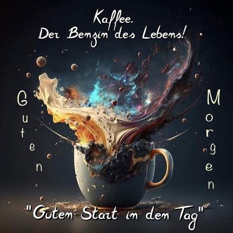 Kaffeetasse und der Inhalt von Kaffee und Milch explodiert.
Guten Morgen Gruß