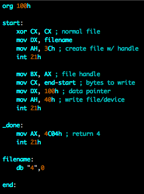 Assembly code listing in vim. Code in next toot.