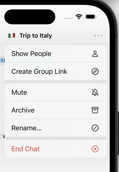 iOS chat menu in Tact