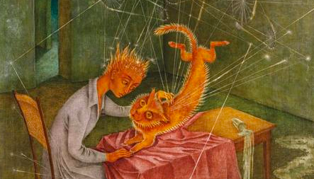 Remedios Varo: Simpatía (La rabia del gato) (Sympathia), 1955.
COURTESY ART INSTITUTE OF CHICAGO