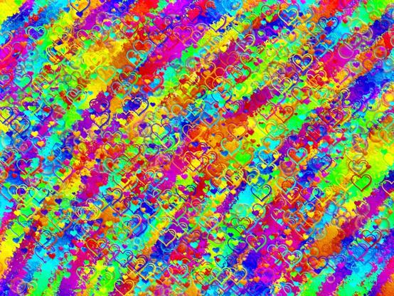 Rainbow Hearts & Bubbles - wild splash of colours with random splatters of heart and bubble stamps