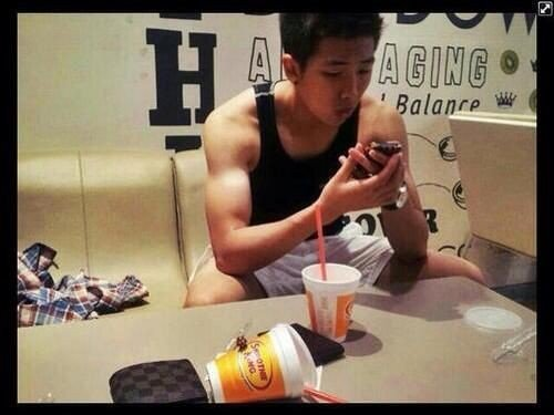 foetus namjoon, in a muscle tee, very, uh, muscly. very muscly.