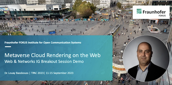Snapshot of the video made by Louay BassBouss relate to "Metaverse Cloud Rendering on the Web" - A demo for the Web & Networks Interest Group breakout session.