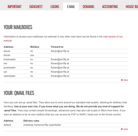 Screenshot of a user interface for a webhost, outlining non-sensitive email data.