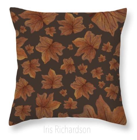 Fall leaf decor pillow. Artist Iris Richardson, Gallery Pixel , https://iris-richardson.pixels.com/featured/fall-leaf-pattern-iris-richardson.html?product=throw-pillow