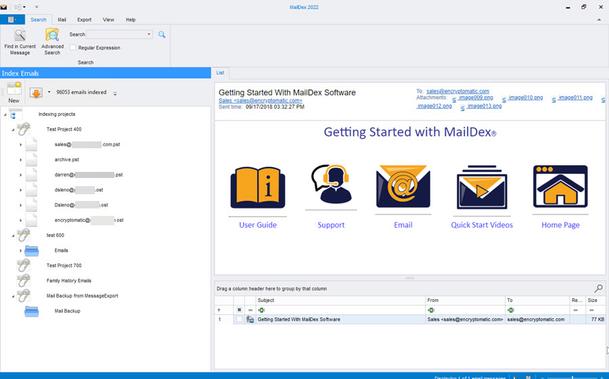 The main viewing pane of MailDex email viewer/discovery software for Windows.