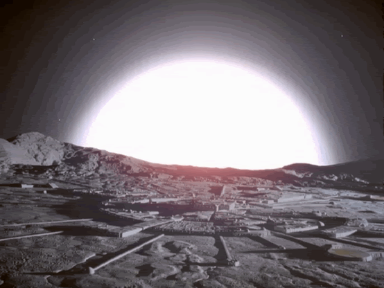 Image of the nuclear explosion on the far side of the Moon that launched it out of Earth's orbit on Sept 13, 1999.  

The image is from the 1970s TV Show Space 1999.