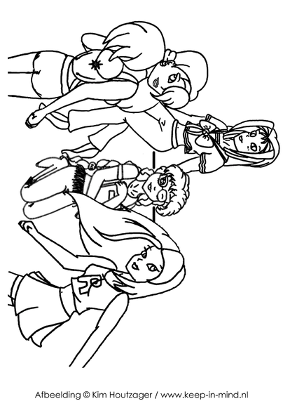colouring blank of 4 girls