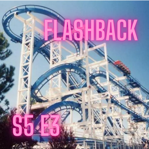 An image of today's episode cover featuring a grainy photo of Flashback with the title of the episode superimposed in pink neon font.