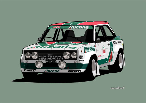 Drawing of a Fiat 131 Abarth Rally car