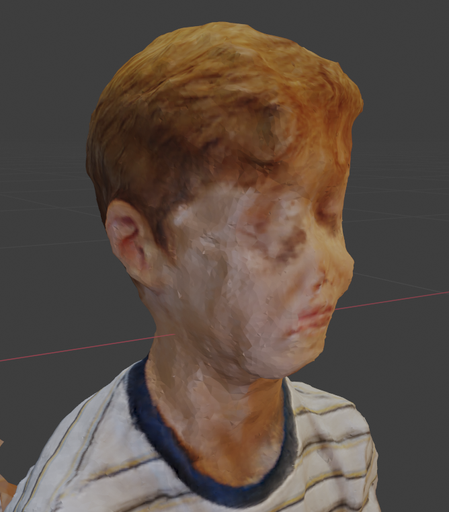 A 3D model of a child, captured via photogrammetry. The resultant model is horribly misshapen.