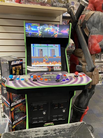 A fully functional game cabinet for “Ninja Turtles: Turtles in Time.”