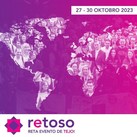 Violkolora bildo kun mapo de la tuta mondo (projekcio de Merkatoro, do Groenlando ŝajnas tiom granda kiom Sud-Ameriko), kun kontinentoj anstataŭigitaj per visaĝoj de homoj.

Dato: 27-30 oktobro 2023
retoso: reta evento de tejo!
