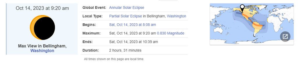 Screenshot from the link in the post showing what the eclipse should look like from Bellingham, WA.