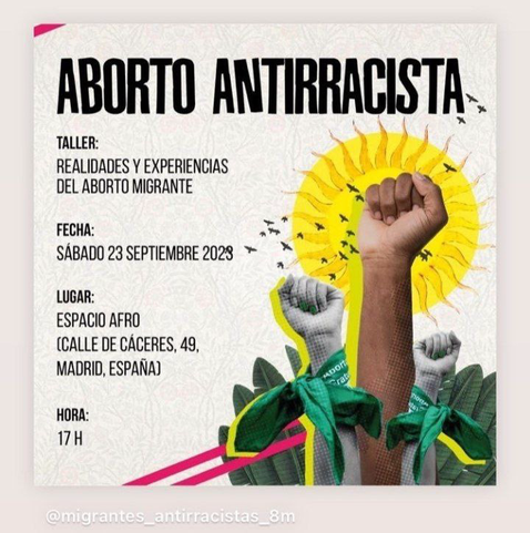 Cartel con fondo claro. Hay un sol y tres puños en alto delante. Texto con la misma info del tut.