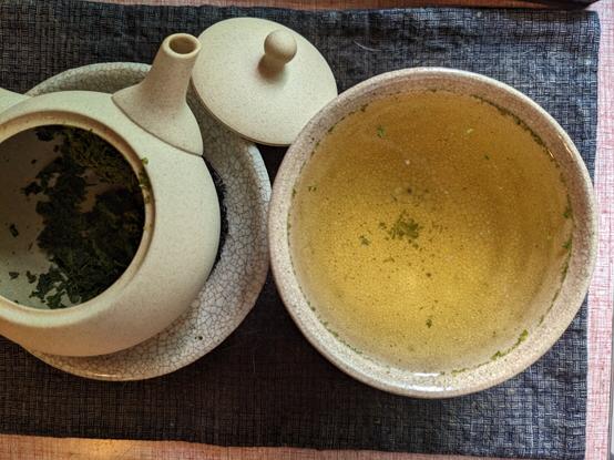 Sencha tea in a bowl.
