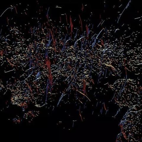 Radio observations of the Milky Way's center, including hundreds of newly discovered filaments (the smaller, yellowish lines and dots). (Image credit: Farhad Yusef-Zadeh/Northwestern University)