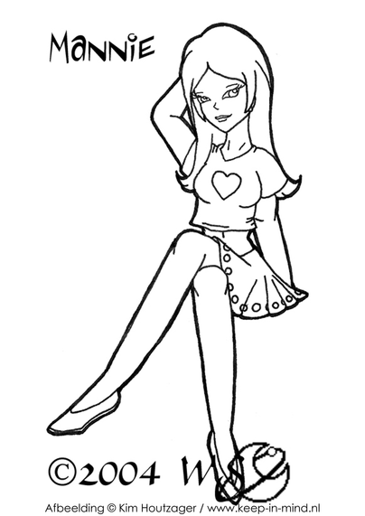 colouring blank of a young girl