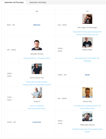 Screenshot of schedule from website