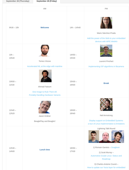 Screenshot of schedule from website