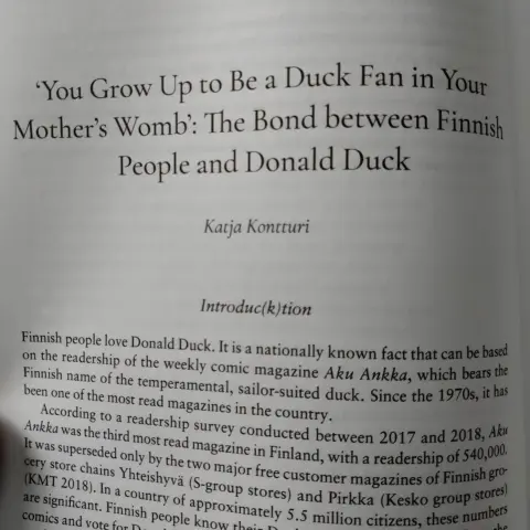 First page extract of an article called "'You grow up to be a Duck fan in your mother's womb.' The bobd between Finnish people and Donald Duck".