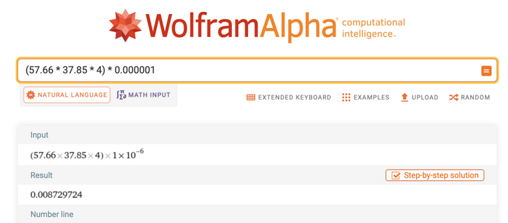 WolframAlpha, which actually runs the computation, says it's 0.008