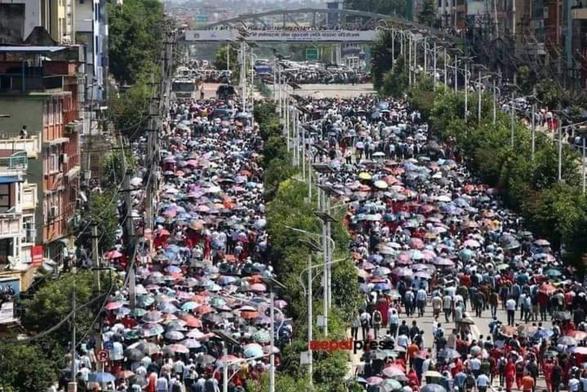Large crowd of protestors in the streets