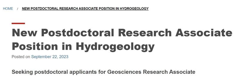 The University of Wisconsin Department of Geoscience and the Wisconsin Geological and Natural History Survey (WGNHS), in partnership with the University of Wisconsin Water Resources Institute (WRI) seek a postdoctoral research associate interested in addressing science and policy challenges related to groundwater quality and human risks. This position will provide a unique educational and career opportunity for a recent graduate who is interested both in groundwater resources and in the policy decisions affecting those resources. This is a 2-year appointment, starting as soon as possible with a flexible start date.  The position will remain open until filled and applications will be evaluated on a rolling basis.