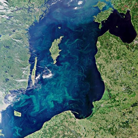 Satellite Image of baltic sea with torquise algae bloom

https://commons.m.wikimedia.org/wiki/File:Bloom-filled_Baltic.jpg
