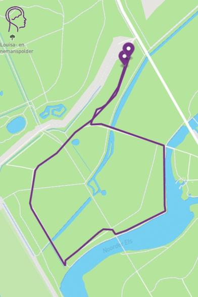 Kaartje van de app Ommetje met de gelopen route door De Elzen.