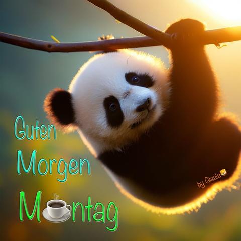 Panda hängt am Ast im Sonnenaufgang