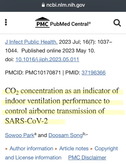 Title of study: CO2 Concentration as an indicator of indoor ventilation performance to control airborne transmission of SARS-CoV-2, May 10, 2023