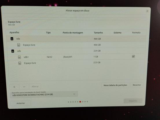 Captura de ecrã do instalador de Ubuntu.