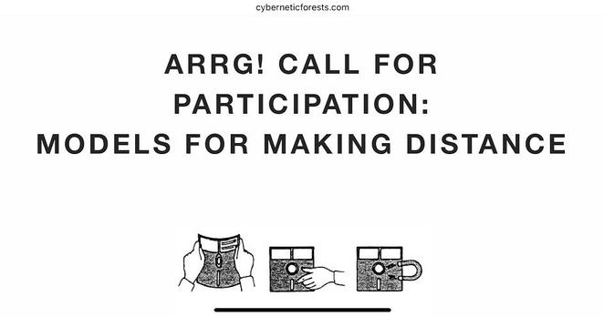 ARRG Call for Participation: Models for Making Distance, with three floppy disks icons, one being bent, one being touched on the tape, and one being exposed to a magnet.
